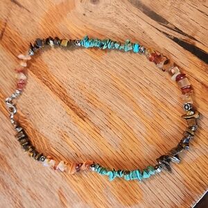 Native American Turquoise‎ Tiger Eye Amber Necklace 17.5"